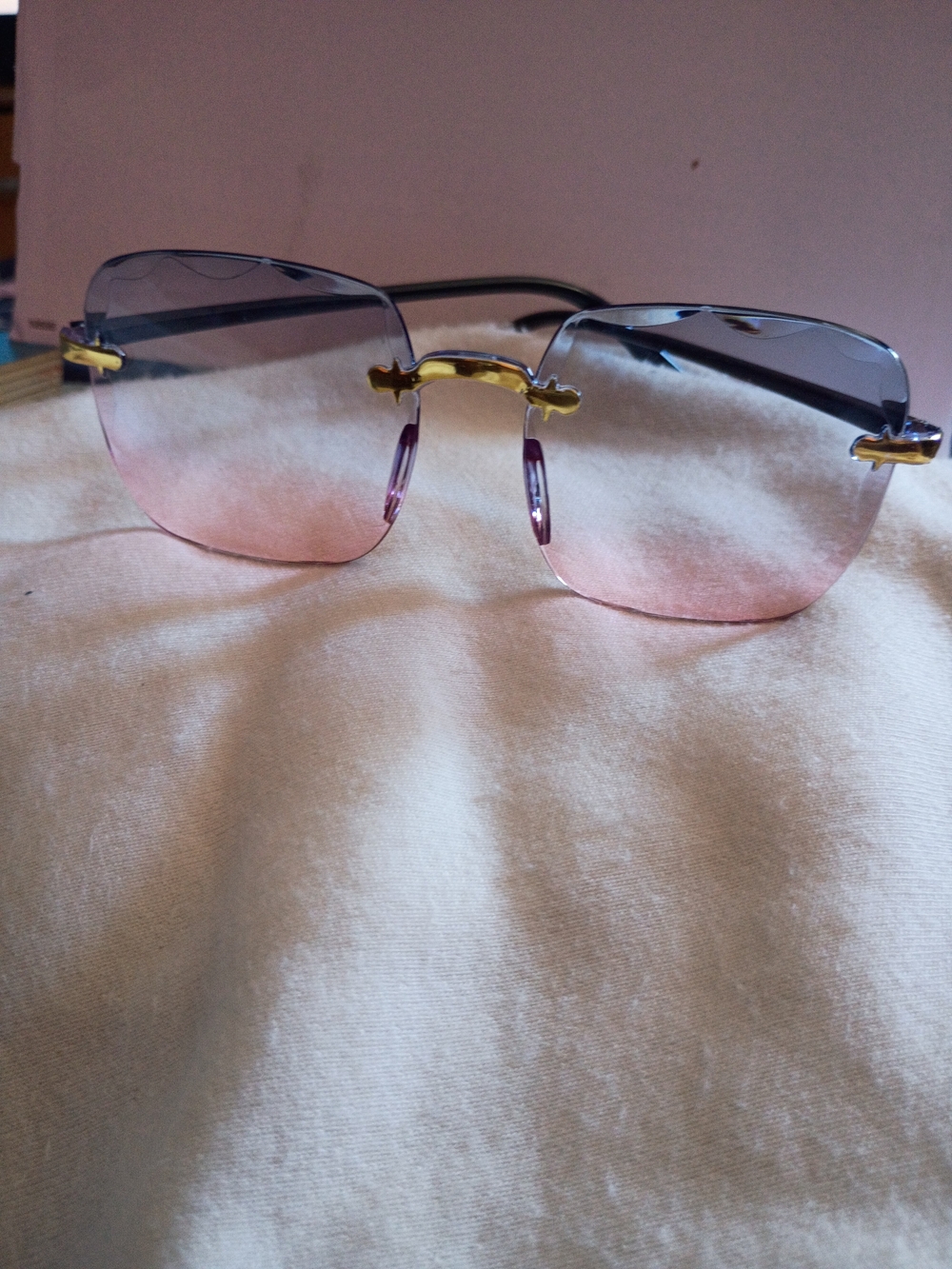Women's Rimless Gradient Pink & Blue Sunglasses with Gold Accents